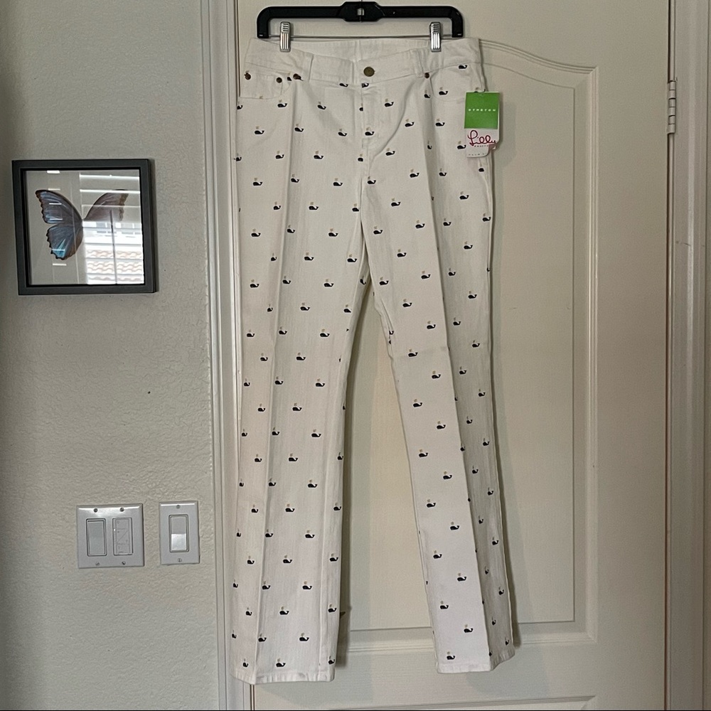 NWT 1990s Whale Embroidery Lilly Pulitzer 5 Pocket Jean Pants, Size 10